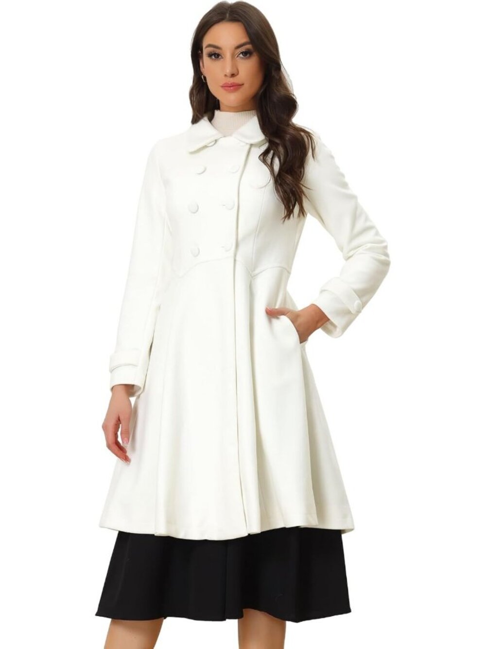 Stylish Women's Winter Peacoat with Lapel Collar, Long Swing A-Line Design